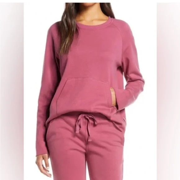 Ugg Hallidie Pinkish Red Crew Neck Short Pile Faux Fur Pullover size large - Picture 2 of 8